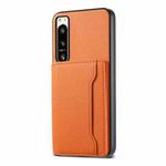For Sony Xperia 5 IV Calf Texture Card Bag Design Full Coverage Phone Case(Orange)