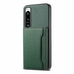 For Sony Xperia 5 IV Calf Texture Card Bag Design Full Coverage Phone Case(Green)