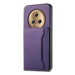 For Honor Magic5 Calf Texture Card Bag Design Full Coverage Phone Case(Purple)