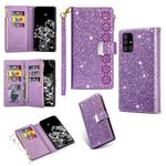 For Samsung Galaxy A91 / S10 Lite / M80s Multi-card Slots Starry Sky Laser Carving Glitter Zipper Horizontal Flip Leather Case with Holder & Wallet & Lanyard(Purple)