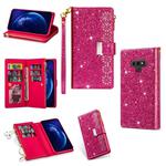 For Samsung Galaxy Note9 Multi-card Slots Starry Sky Laser Carving Glitter Zipper Horizontal Flip Leather Case with Holder & Wallet & Lanyard(Rose Red)