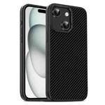 For iPhone 15 Plus Carbon Fiber Textured Oil Spray PC + TPU Phone Case(Black)