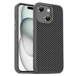 For iPhone 15 Plus Carbon Fiber Textured Oil Spray PC + TPU Phone Case(Grey)