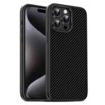 For iPhone 15 Pro Max Carbon Fiber Textured Oil Spray PC + TPU Phone Case(Black)