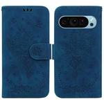 For Google Pixel 9 Pro Butterfly Rose Embossed Leather Phone Case(Blue)