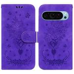 For Google Pixel 9 Butterfly Rose Embossed Leather Phone Case(Purple)