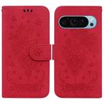 For Google Pixel 9 Butterfly Rose Embossed Leather Phone Case(Red)