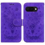 For Google Pixel 9a Butterfly Rose Embossed Leather Phone Case(Purple)