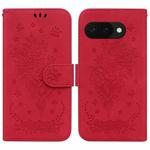 For Google Pixel 9a Butterfly Rose Embossed Leather Phone Case(Red)