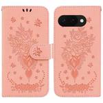 For Google Pixel 9a Butterfly Rose Embossed Leather Phone Case(Pink)