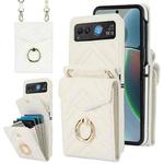 For Motorola Razr 40 V-shaped RFID Card Slot Phone Case with Ring Holder(White)