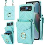 For Motorola Razr 40 V-shaped RFID Card Slot Phone Case with Ring Holder(Green)