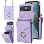 For Motorola Razr 40 V-shaped RFID Card Slot Phone Case with Ring Holder(Purple)