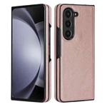 For Samsung Galaxy Z Fold5 5G Cross Pattern Foldable Phone Case(Rose Gold)
