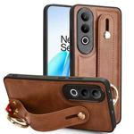 For OnePlus Nord CE4 Wristband Leather Back Phone Case(Brown)