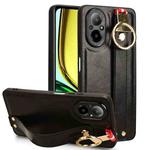 For Realme C67 4G Wristband Leather Back Phone Case(Black)