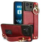 For Asus ROG Phone 8 Pro Wristband Leather Back Phone Case(Red)