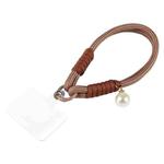 Dopamine Color Pearl Round Twist Rope Short Lanyard(Brown)