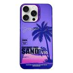 For iPhone 15 Pro Max Creative Oil Painting Colorful Sunset Scenery TPU + PC Shockproof Phone Case(Purple Coconut Tree)