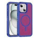 For iPhone 15 Guard Magsafe Magnetic Ring Matte Phone Case(Blue+Rose Red)