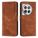 For OnePlus 12 Skin Feel Stripe Pattern Leather Phone Case with Lanyard(Brown)