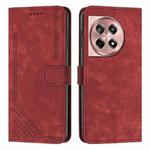 For OnePlus Ace 3 Skin Feel Stripe Pattern Leather Phone Case with Lanyard(Red)