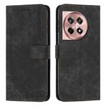 For OnePlus Ace 3 Skin Feel Stripe Pattern Leather Phone Case with Lanyard(Black)