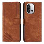 For OnePlus 13T 5G Skin Feel Stripe Pattern Leather Phone Case with Lanyard(Brown)