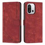 For OnePlus 13T 5G Skin Feel Stripe Pattern Leather Phone Case with Lanyard(Red)
