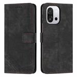 For OnePlus 13T 5G Skin Feel Stripe Pattern Leather Phone Case with Lanyard(Black)