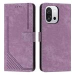 For OnePlus 13T 5G Skin Feel Stripe Pattern Leather Phone Case with Lanyard(Purple)