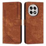 For OnePlus 13R 5G Skin Feel Stripe Pattern Leather Phone Case with Lanyard(Brown)