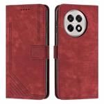 For OnePlus 13R 5G Skin Feel Stripe Pattern Leather Phone Case with Lanyard(Red)