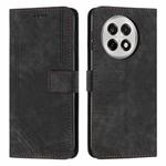For OnePlus 13R 5G Skin Feel Stripe Pattern Leather Phone Case with Lanyard(Black)