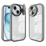 For iPhone 15 Plus Round Camshield TPU Hybrid PC Phone Case(Grey)