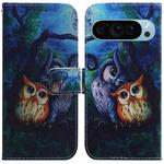For Google Pixel 9 Pro Coloured Drawing Flip Leather Phone Case(Oil Painting Owl)