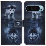 For Google Pixel 9 Pro Coloured Drawing Flip Leather Phone Case(Wolf and Dog)