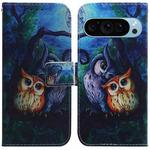 For Google Pixel 9 Coloured Drawing Flip Leather Phone Case(Oil Painting Owl)