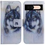 For Google Pixel 8a Coloured Drawing Flip Leather Phone Case(White Wolf)