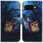 For Google Pixel 9a Coloured Drawing Flip Leather Phone Case(Oil Painting Owl)