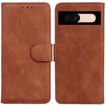 For Google Pixel 8a Skin Feel Pure Color Flip Leather Phone Case(Brown)