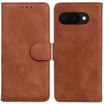 For Google Pixel 9a Skin Feel Pure Color Flip Leather Phone Case(Brown)