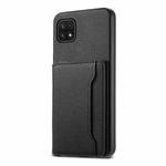 For Samsung Galaxy A22 5G Calf Texture Card Bag Design Full Coverage Phone Case(Black)