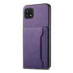 For Samsung Galaxy A22 5G Calf Texture Card Bag Design Full Coverage Phone Case(Purple)