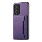 For Samsung Galaxy A52 5G Calf Texture Card Bag Design Full Coverage Phone Case(Purple)