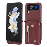 For Samsung Galaxy Z Flip4 5G DF-09 Crossbody Litchi texture Card Bag Design PU Phone Case(Wine Red)