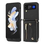 For Samsung Galaxy Z Flip4 5G DF-09 Crossbody Litchi texture Card Bag Design PU Phone Case(Black)