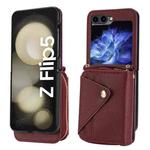 For Samsung Galaxy Z Flip5 5G Crossbody Zipper Card Bag RFID Anti-theft Phone Case(Wine Red)