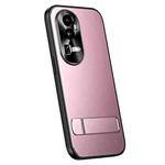 For OPPO Reno10 Pro+ Global R-JUST RJ-61 Electroplating Frosted TPU + PC Phone Case with Holder(Pink)