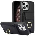 For iPhone 11 Pro Max Elastic Card Bag Ring Holder Phone Case(Black)